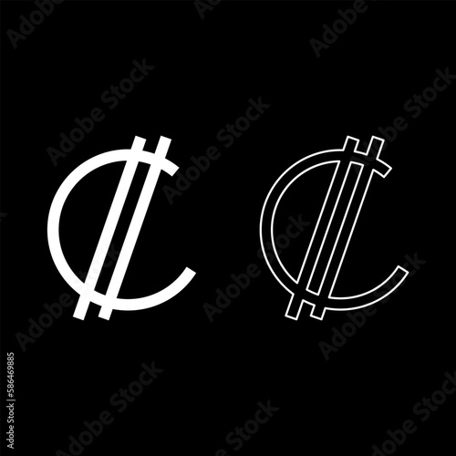 Colon sign currency symbol Costa Rican Salvadoran money CRC set icon white color vector illustration image solid fill outline contour line thin flat style photo