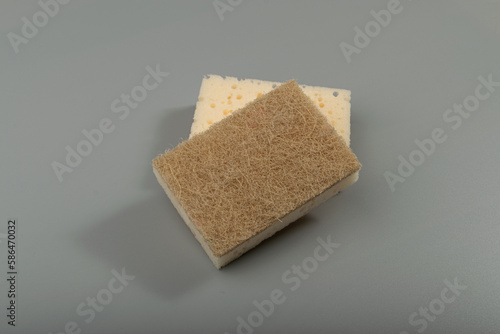 Natural Sponge on Grey, Eco Brown Sponges, Eco Friendly Hygiene Accessory, Scotch Brite Dishwasher