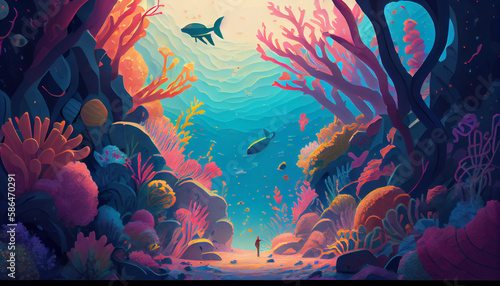 Underwater world art painting Generative AI © KORJUDZ