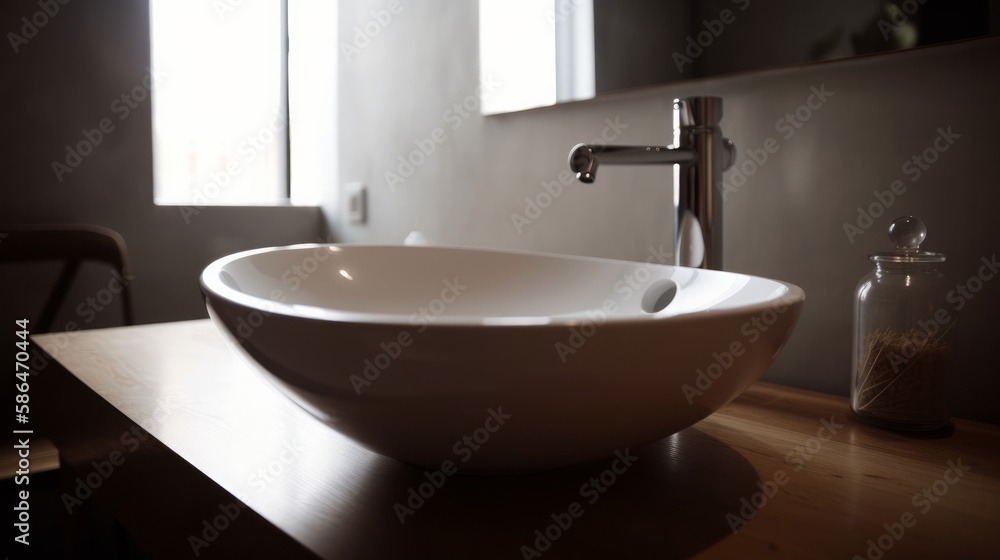 Fototapeta premium white shiny material lavatory with vintage faucet bathroom interior detail concept, image ai generate