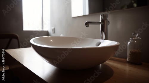 white shiny material lavatory with vintage faucet bathroom interior detail concept, image ai generate