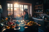 Rustic moroccan kitchen |  Moroccan Woman cooking : A Culinary Journey Through Morocco Authentic Flavors, Culture and Tradition - AI Generative	
