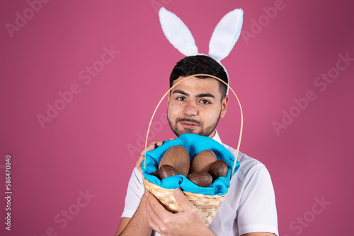 Young attractive student dressed as a rabbit on Easter holiday.