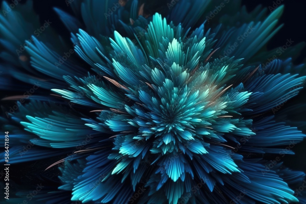 stunning blue flower with intricate details on a dark black background. Generative AI stunning blue flower with intricate details on a dark black background. Generative AI