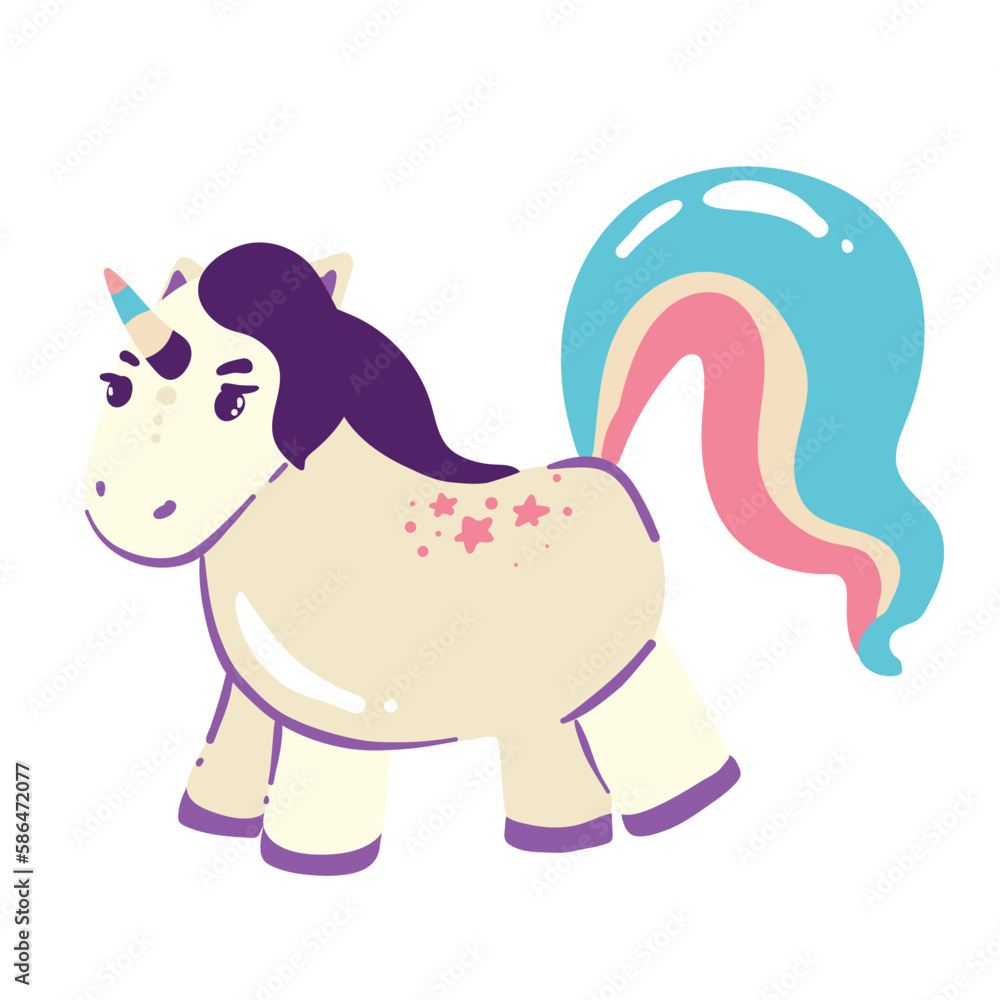 Set of Cute Cartoon Unicorns isolated on a white background.