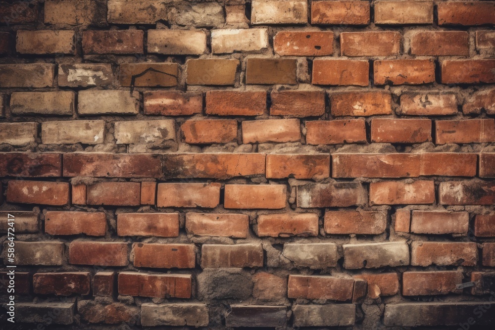 white clock on a textured red brick wall. Generative AI white clock on a textured red brick wall. Generative AI