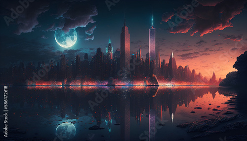 Futuristic city landscape at night AI generated