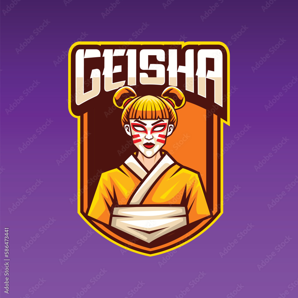 Vector illustration of geisha mascot for gaming and sport logo Vector illustration of geisha mascot for gaming and sport logo