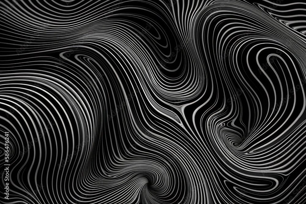 abstract black and white wavy lines background. Generative AI