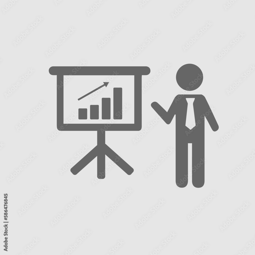 Business meeting simple isolated vector icon eps 10. Businessman with tie and chart graph board. Business meeting simple isolated vector icon eps 10. Businessman with tie and chart graph board.