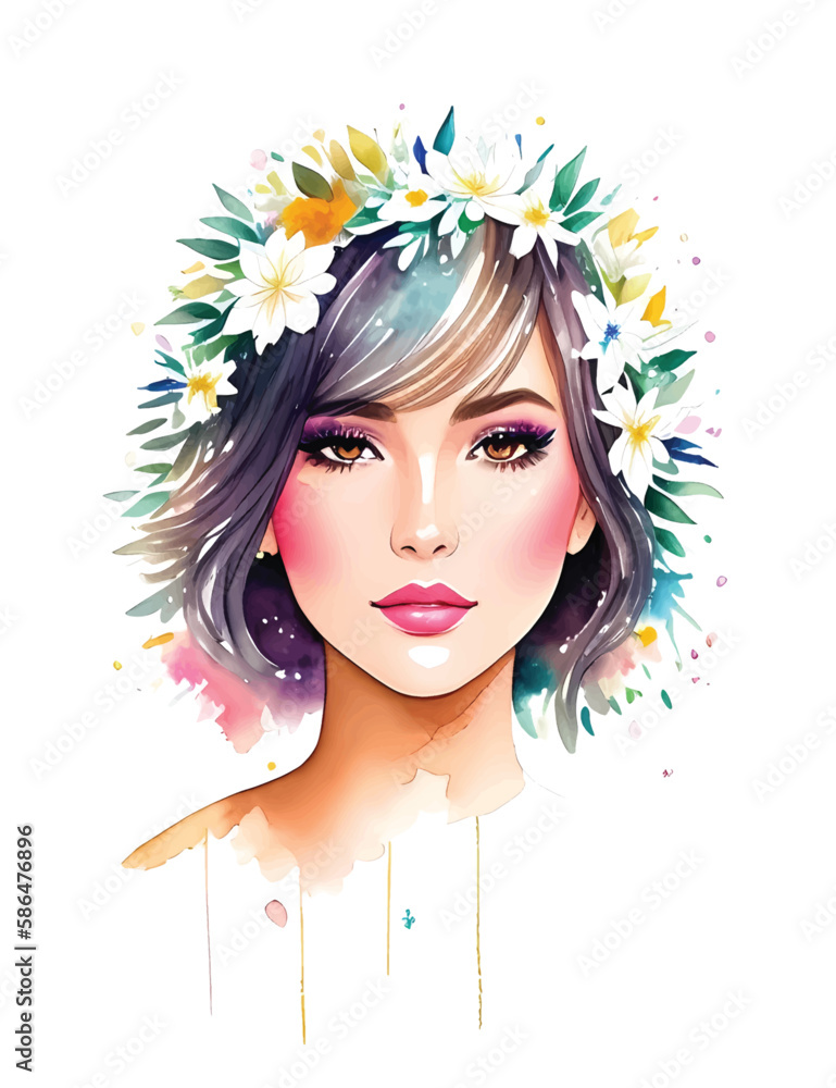 girl with colorful flower illustration