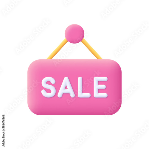 Sale board sign, label with text. Shopping commerce, discount and promotion concept. 3d vector icon. Cartoon minimal style.