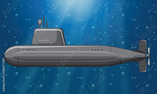 Submarine underwater background with water bubbles