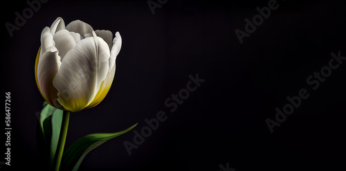 white dark tulip flower in black background generative ai