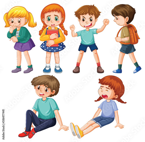 Set of bully kids cartoon character