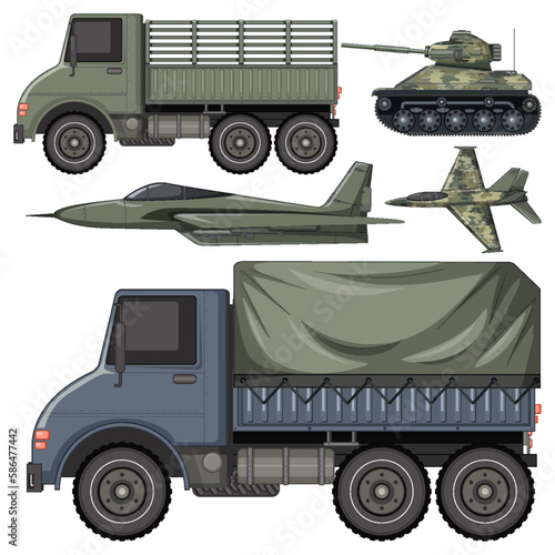 Set of military vehicles