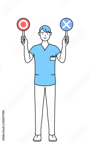 Wallpaper Mural 正解と不正解を示す棒を持つ男性看護師、理学療法士、作業療法士、言語聴覚士、看護助手 Torontodigital.ca