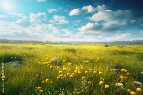 meadow with dandelions