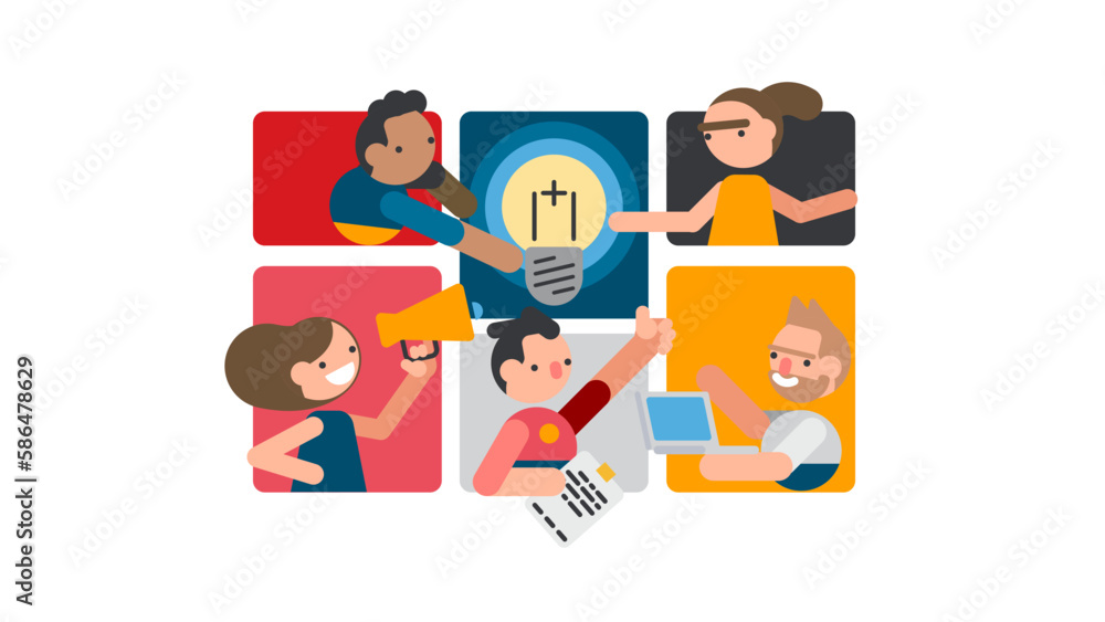 Business team working on project online via Internet stock illustration Business team working on project online via Internet stock illustration