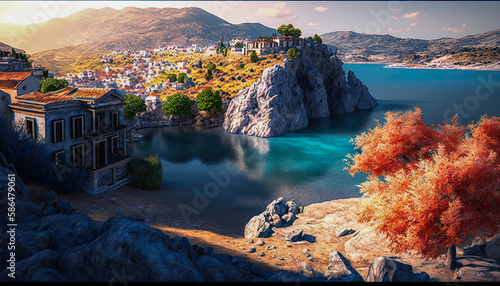 Holidays in Greece, landscape showing country culture - Generative AI