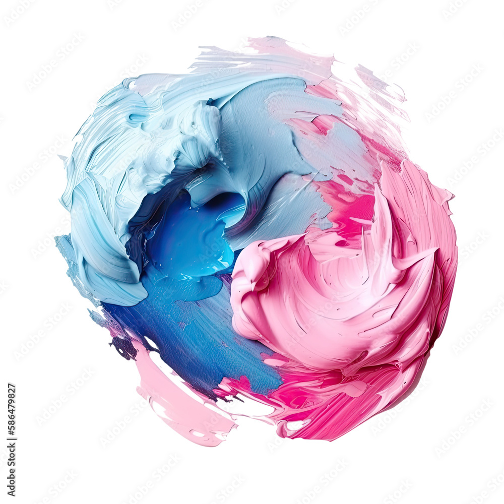 Obraz premium Abstract brush stroke blue and pink oil acrylic paint stain impasto texture, painting isolated background transparent png. Generative ai