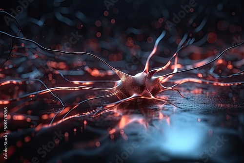 3D rendered model of a human brain, showcasing its intricate structures and neural pathways. Generative AI