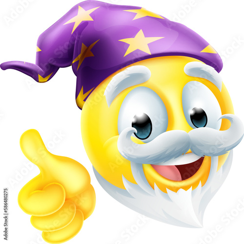 A friendly wizard emoticon face emoji cartoon icon