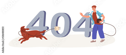 404, Page not Found error, access failure, internet disconnection concept. Wrong web-site problem, funny unloaded webpage design. Flat graphic vector illustration isolated on white background