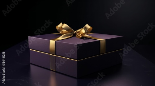Gift boxes with red ribbon on black background with copy space for text. The Concept Of Valentine's Day. Generative ai