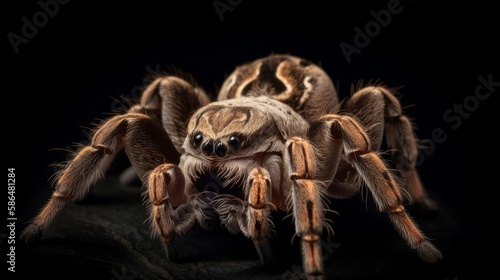 Black hairy legs, fangs big spider concept scarry, generative ai