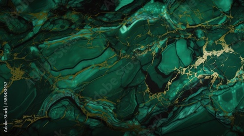 Polished green marble with gold veins. Abstract background texture. Generative AI