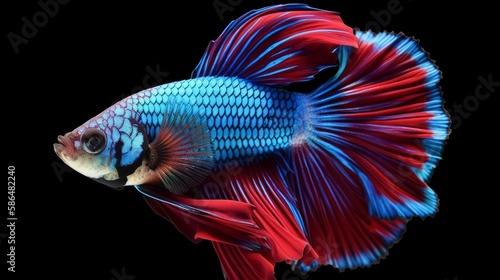 Beautiful colors"Betta Fighting Fish" capture the moving moment beautiful of betta siam fish in Thailand on a Black background generative ai