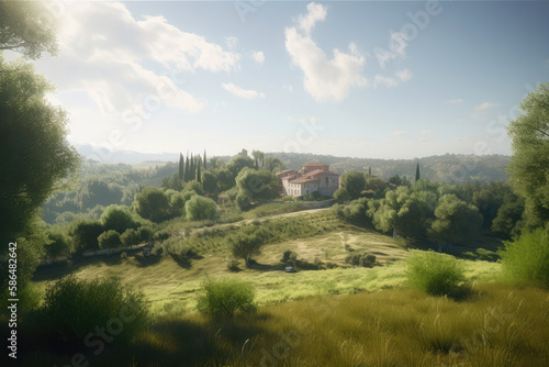Italian toscana countryside  green hills   peaceful landscape. Ai generative
