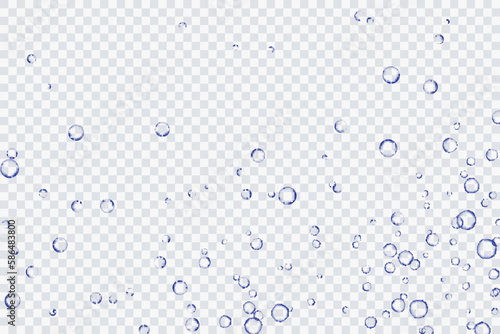 Blue air bubbles, oxygen, champagne crystal clear, isolated on a transparent background of modern design. Vector illustration of EPS 10.