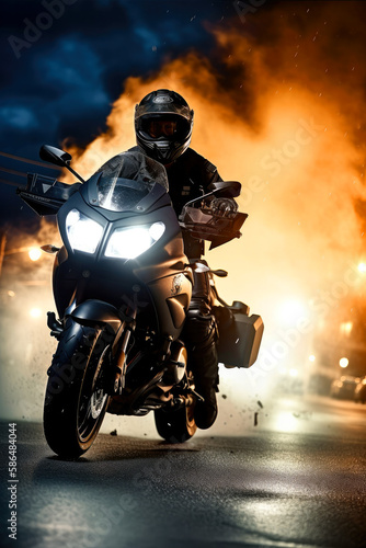 Night Motorcycle rider, poster for movie scene , ai generative © ZoomTeam