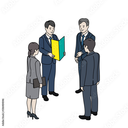 就職、入社する若い男性のイラスト　アイソメトリック
