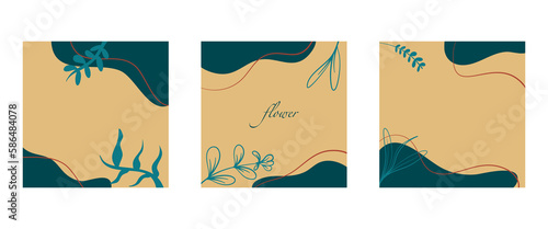 Abstract square background set Summer concept. Banner template with tropical leaves for social media post, mobile app, web, summer sale, promotional content. Vector illustration