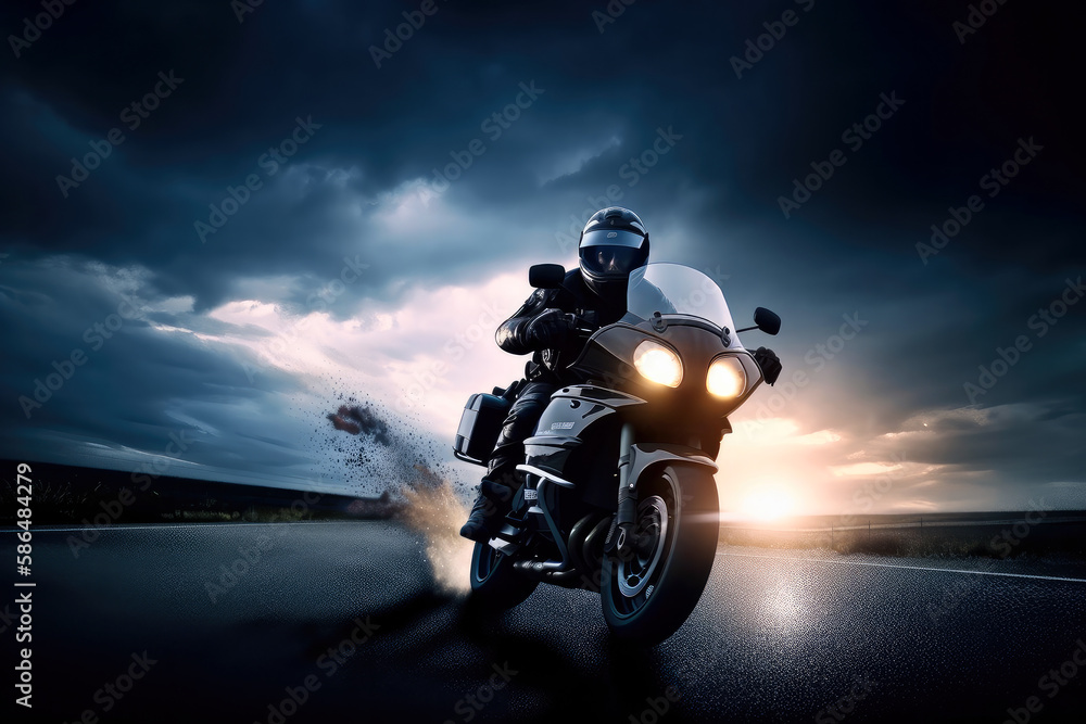 Night Motorcycle rider, poster for movie scene , ai generative