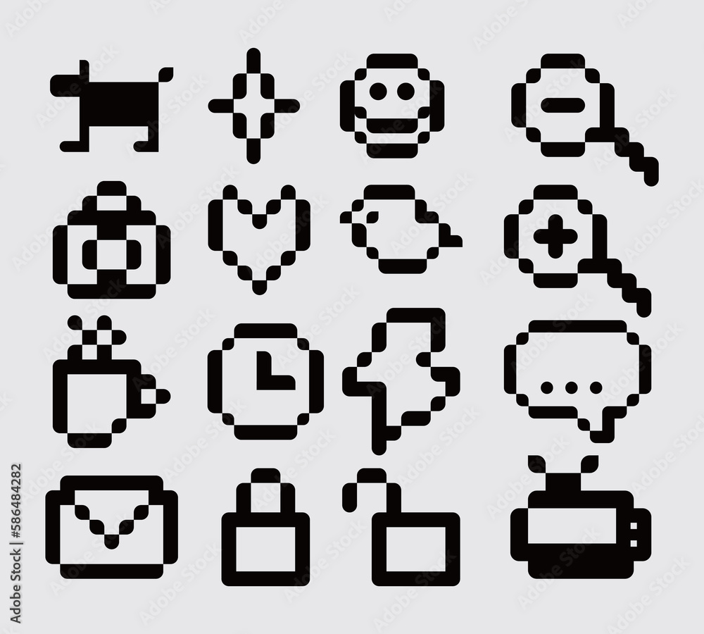 Pixle 8 bit pattern vector background mosaic star, heart, and thunder ...