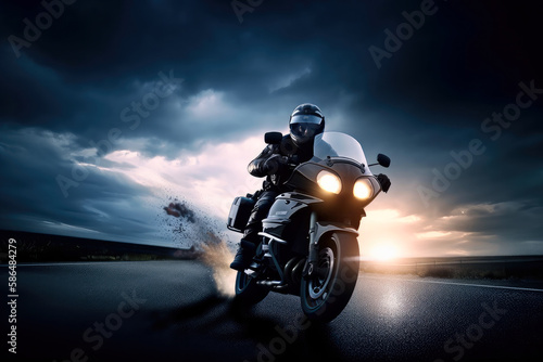 Night Motorcycle rider  poster for movie scene   ai generative