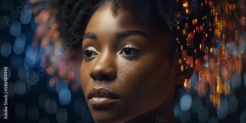 Hübsche Afroamerikanische Frau Gesicht mit Kopfschmuck Nahaufnahme Porträt, ai generativ