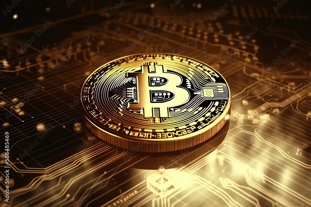 Bitcoin coin lies on motherboard and processor, cryptocurrency and bitcoin, Generative AI. Bitcoin coin lies on motherboard and processor, cryptocurrency and bitcoin, Generative AI.