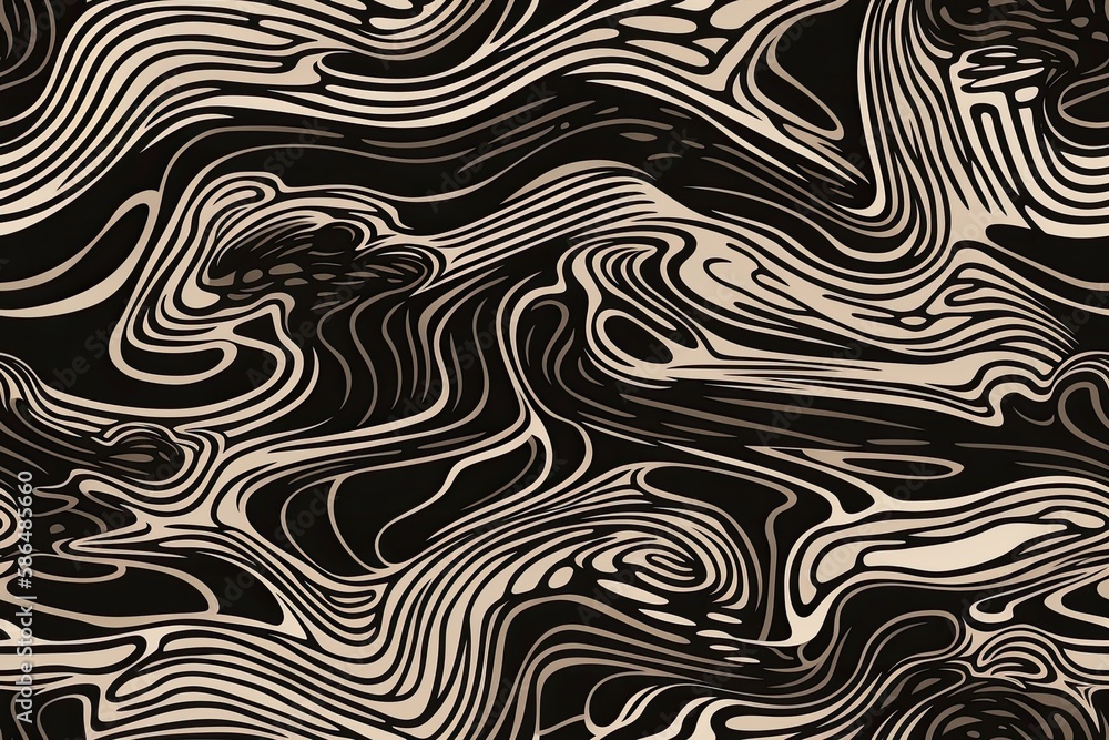monochrome abstract pattern with flowing lines. Generative AI