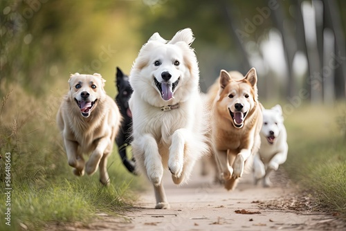 Running happy dogs family, generative ai