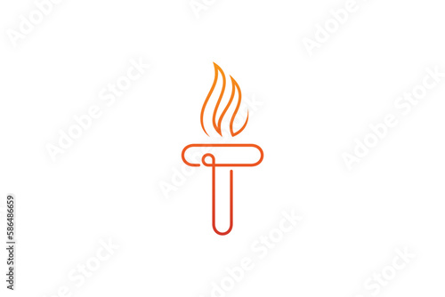 torch line art style logo and letter t