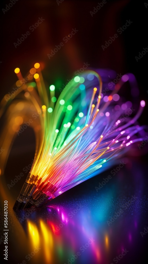 Lichtleiter Glasfaser Kabel mit bunten Lichter, ai generativ Lichtleiter Glasfaser Kabel mit bunten Lichter, ai generativ
