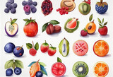 watercolor of  tropical set of fruits generative AI