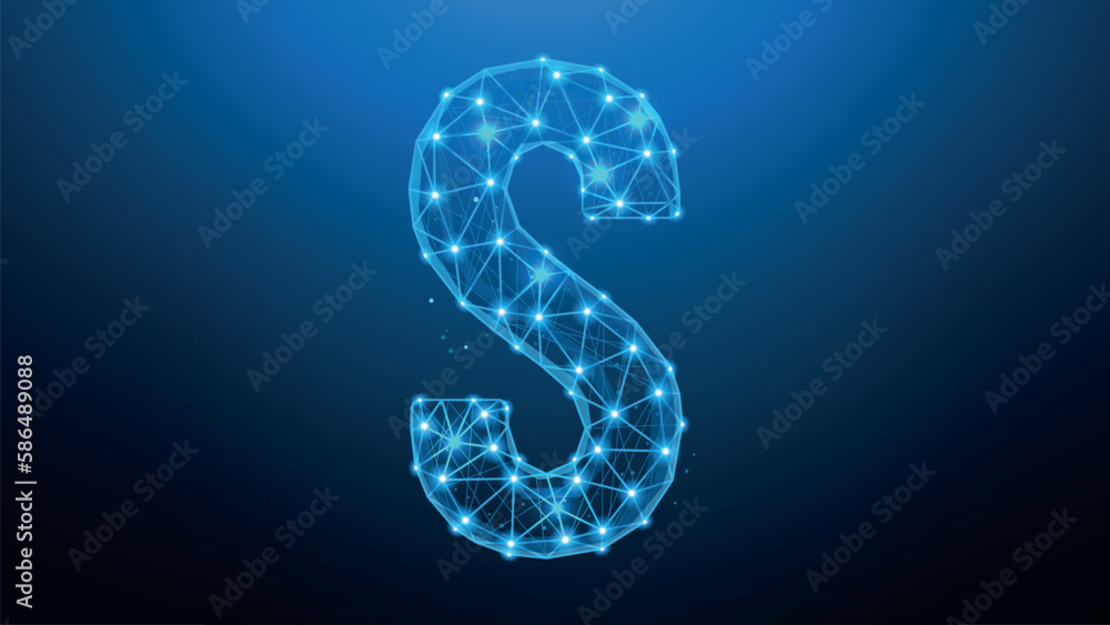 Polygonal vector illustration of the letter S on a dark blue background. Polygonal vector illustration of the letter S on a dark blue background.