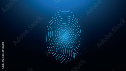 Polygonal fingerprint vector illustration on a dark blue background. Scanning biometric data low poly design.