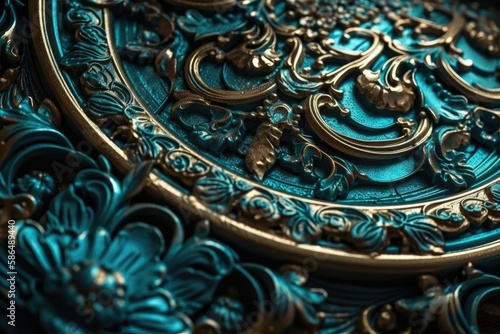 Close-Up View of a Decorative Plate with Intricate Details and Patterns. Generative AI